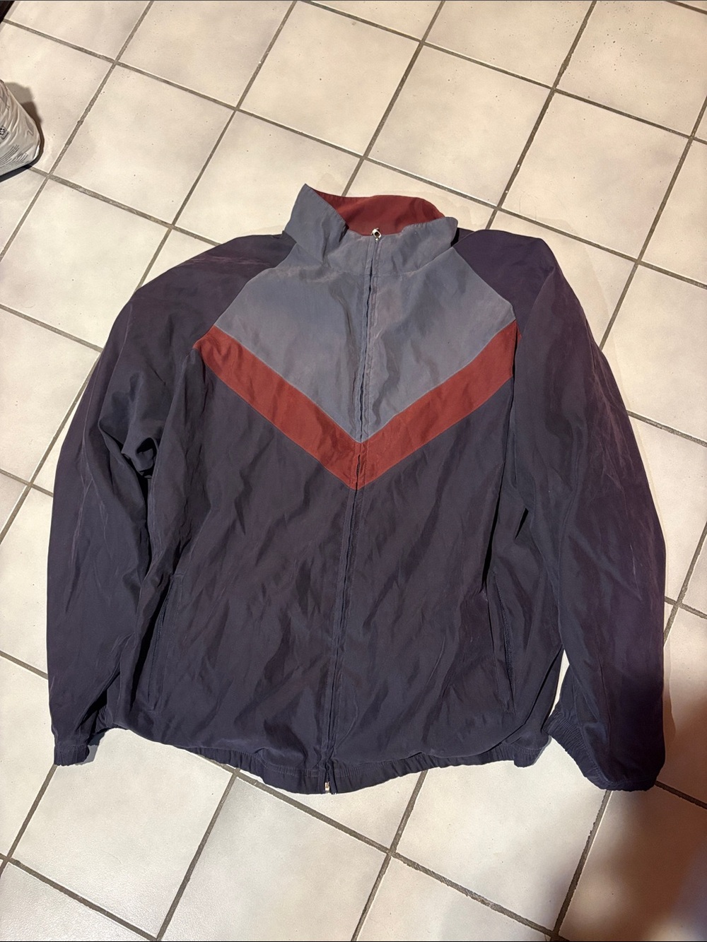 Men's Navy Color-Block Windbreaker Jacket with Rust Chevron
